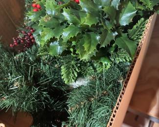 Assortment of Christmas & Holiday Decorations Including Wreaths, Garlands, Ornaments, Ribbon, Santa Figures, Tree Décor & Card Holders