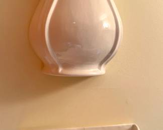 White Glazed Ceramic Wall-Mounted Fountain with Lidded Reservoir & Basin