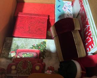 Assortment of Christmas & Holiday Decorations Including Wreaths, Garlands, Ornaments, Ribbon, Santa Figures, Tree Décor & Card Holders