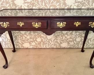 Harden Queen Anne Style Mahogany Writing Desk with Glass Top & Brass Hardware