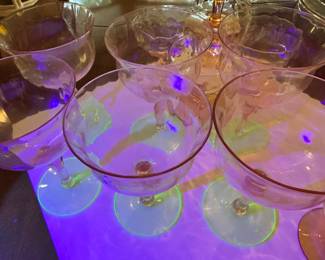 Depression-Era Pink & Green Uranium Glass Stemware and Cocktail Glass Collection