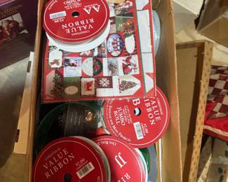Assortment of Christmas & Holiday Decorations Including Wreaths, Garlands, Ornaments, Ribbon, Santa Figures, Tree Décor & Card Holders
