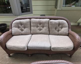 Woven Resin Wicker Outdoor Patio Sofa with Tufted Cushions