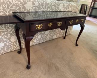 Harden Queen Anne Style Mahogany Writing Desk with Glass Top & Brass Hardware