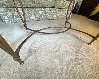 Oval Glass Top Wrought Iron Coffee Table with Sculptural Scroll Base