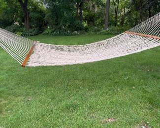 Traditional Woven Cotton Rope Hammock with Wood Spreader Bars