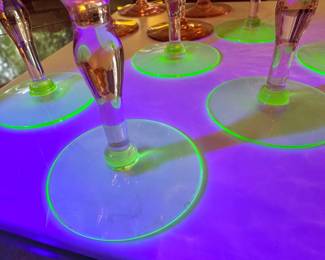 Depression-Era Pink & Green Uranium Glass Stemware and Cocktail Glass Collection