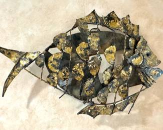 Brutalist Mixed-Metal Fish Wall Sculpture