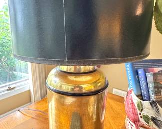 Hammered Brass Finish Table Lamp with Black Drum Shade