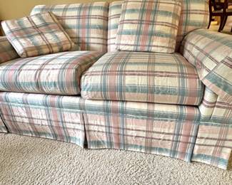 Hickory Chair Plaid Upholstered Sofa with Skirted Base