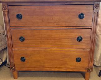 Bassett Neoclassical Three-Drawer Wood Bachelor’s Chest / Nightstand with Fluted Columns & Ring Pulls