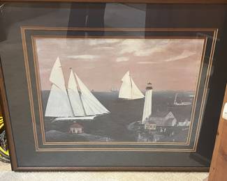 Decorative Arts, Inc. Framed Coastal Lighthouse & Sailboat Print, 32 × 38 in.