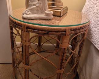 Bamboo & Rattan Round Side Table with Glass Top