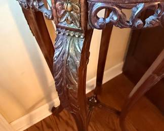 Chinese Carved Rosewood Plant Stand with Marble Top Style