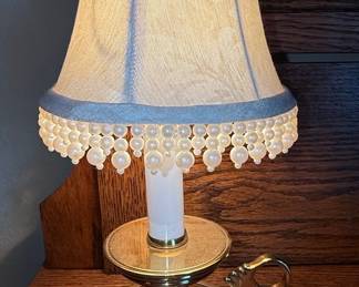 Brass Candlestick Style Table Lamp with Beaded Shade