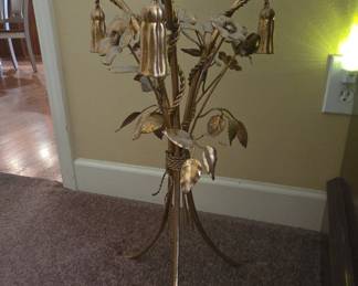 Mid-Century Italian Gilt Metal Flower and Tassel Side Table