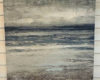Coastal Landscape and Abstract Pour Style Wall Art with Metallic Accents