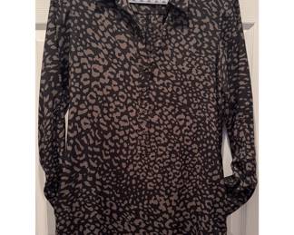 LOFT Black & Gray Leopard Print Shirt Dress S
