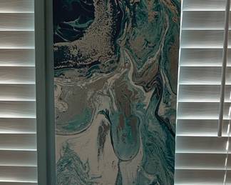 Coastal Landscape and Abstract Pour Style Wall Art with Metallic Accents