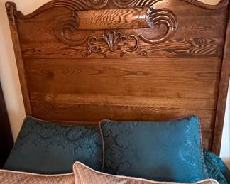 Victorian Eastlake Carved Oak Sleigh Bed
