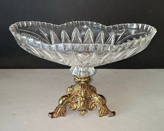 Hollywood Regency Style Crystal and Gilt Metal Compote