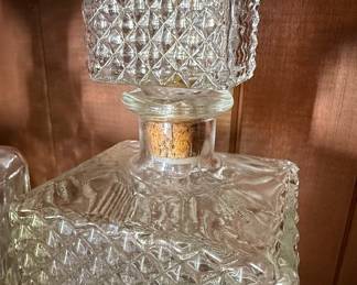 Mid-Century Diamond Pattern Pressed Glass Decanter Set
