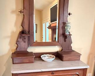 Eastlake Style Walnut Marble Top Dresser with Mirror