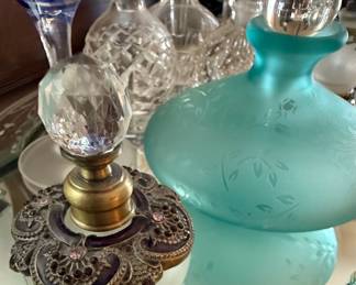 Vintage Mirrored Vanity Tray with Assorted Perfume Bottles