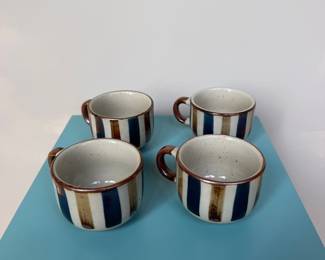 MCM Potters Wheel Striped Stoneware Mugs (Set of 4)