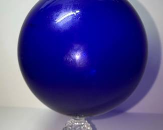 Cobalt Blue Glass Vase with Diamond Patterned Stem Style