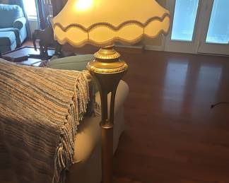Vintage Brass Floor Lamp with Scalloped Shade