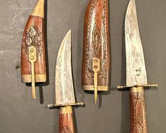 Indian Carved Wooden Handle Dagger Set