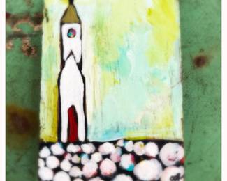 Folk Art Church Painting on Wood