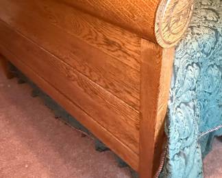 Victorian Eastlake Carved Oak Sleigh Bed