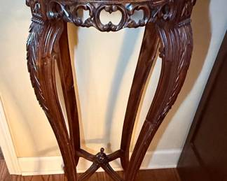 Chinese Carved Rosewood Plant Stand with Marble Top Style