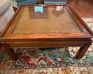 Mid-Century Style Coffee Table with Woven Top