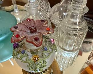 Vintage Mirrored Vanity Tray with Assorted Perfume Bottles