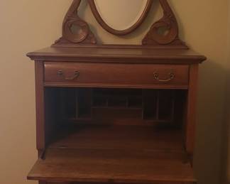 Victorian Style Drop Front Secretary Desk with Mirror