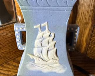 Japanese Jasperware Style Vase with Ships