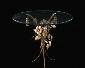 Mid-Century Italian Gilt Metal Flower and Tassel Side Table