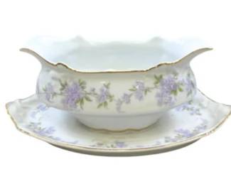 Vintage Westfalische Porzellan-u. Glas-Niederlage Dortmund Floral Gravy Boat With Underplate