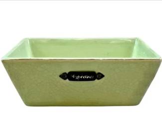 Vintage Rectangular Ceramic Planter In Cracked-glaze Green With Decorative Plaque