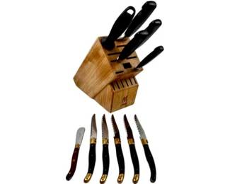 French & German Knives With Knife Block - Signed Sabatier Bee & Henckels
