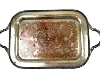 Silver Plate On Copper Serving Tray With Handles - Signed P.S.CO