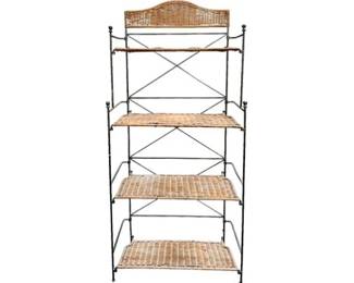 Vintage Wrought Iron And Wicker Four Tier Display Shelf