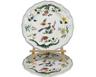 French Gien Oiseaux De Paradis 9.75" Earthenware Dinner Plates - Set Of Two
