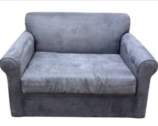 Grey Blue Upholstered Loveseat Sleeper Sofa With Rolled Arms