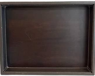 Faux Leather Tray With Handles & Stitching Details