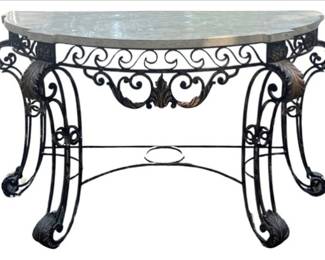 Raymond Subes Style Iron Console Table With Marble Top And Wrought Iron Base