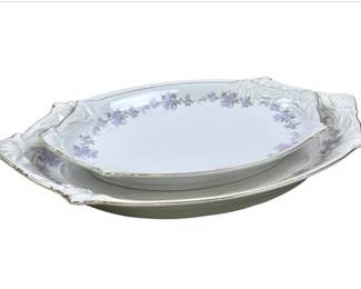 Two Large Vintage Westfalische Porzellan-u. Glas-Niederlage Dortmund Floral Oval Serving Dishes